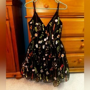 Mac Duggal Floral Embroidered A line dress